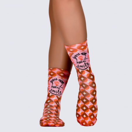 Chaussettes Wigglesteps, chaussettes Love femme en coton bion rose