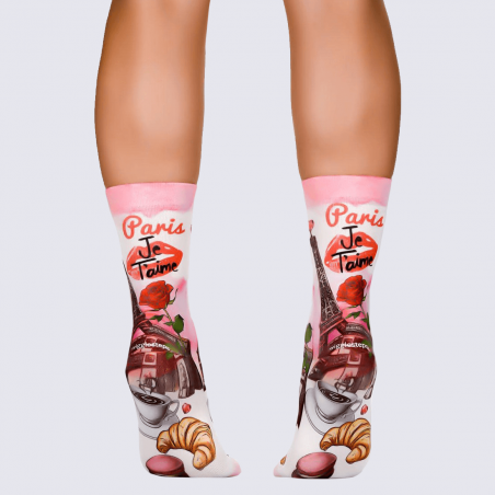 Chaussettes Wigglesteps, chaussettes motif Paris je t'aime femme en coton bio rose