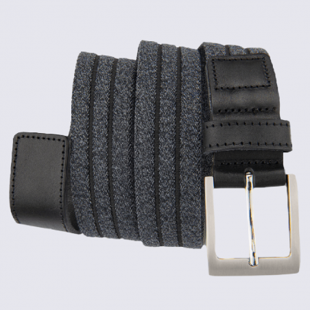 Ceinture Bernd Götz, ceinture confortable et extensible homme en cuir et tissu noir