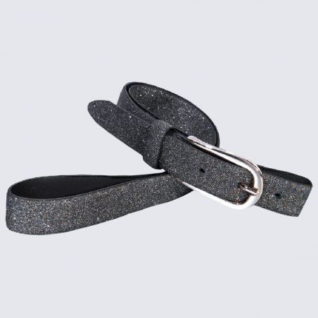 Ceinture Bernd Götz, ceinture fine à paillettes femme en cuir de vachette anthracite