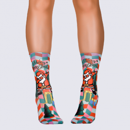 Chaussettes Wigglesteps, chaussettes motif Père Noël danseur femme en coton bio multicolore