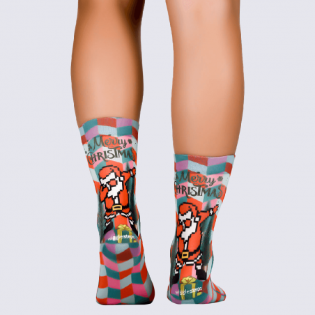 Chaussettes Wigglesteps, chaussettes motif Père Noël danseur femme en coton bio multicolore