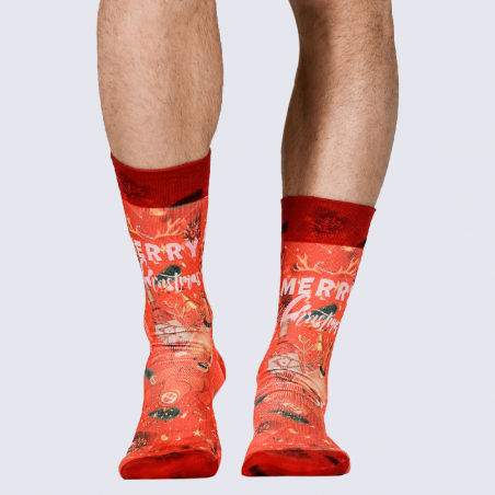 Chaussettes Wigglesteps, chaussettes à motif festif homme en coton bio rouge