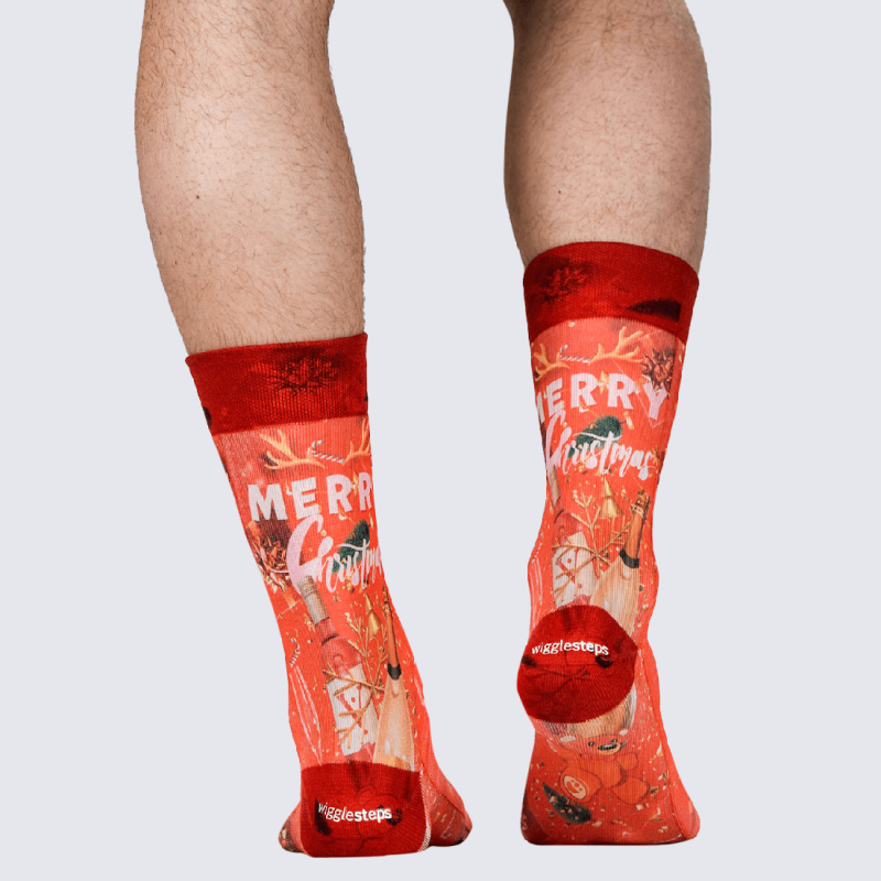 Chaussettes Wigglesteps, chaussettes à motif festif homme en coton bio rouge