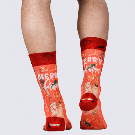 Chaussettes Wigglesteps, chaussettes à motif festif homme en coton bio rouge