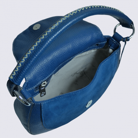 Sac à main Charlotte, sac à main tendance surpiqures visibles femme en cuir bleu