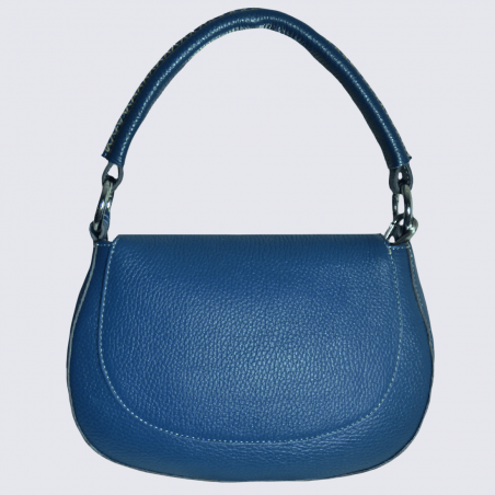 Sac à main Charlotte, sac à main tendance surpiqures visibles femme en cuir bleu