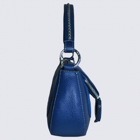 Sac à main Charlotte, sac à main tendance surpiqures visibles femme en cuir bleu