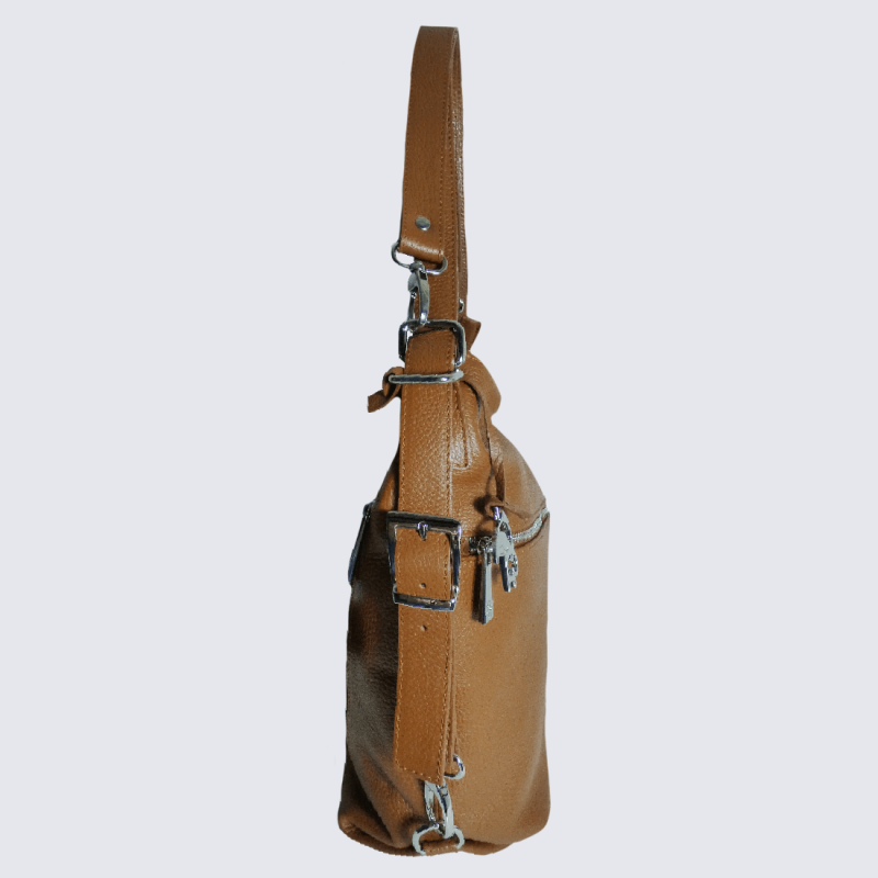 Sac porté épaule Charlotte, sac porté épaule zippé femme en cuir camel