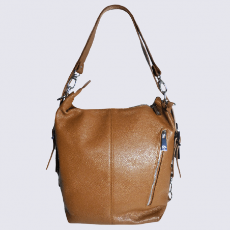 Sac porté épaule Charlotte, sac porté épaule zippé femme en cuir camel