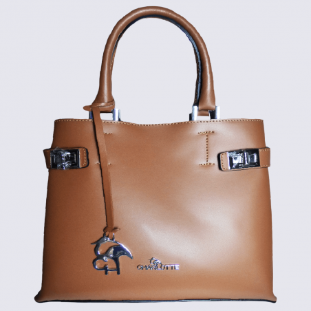 Sac à main Charlotte, sac à main élégant femme en cuir brossé camel