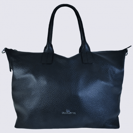 Sac porté épaule Charlotte, grand sac porté épaule femme en cuir grainé noir