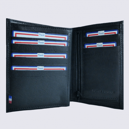Portefeuille Frandi, petit portefeuille homme en cuir de vachette noir