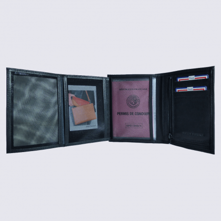 Portefeuille Frandi, petit portefeuille homme en cuir de vachette noir