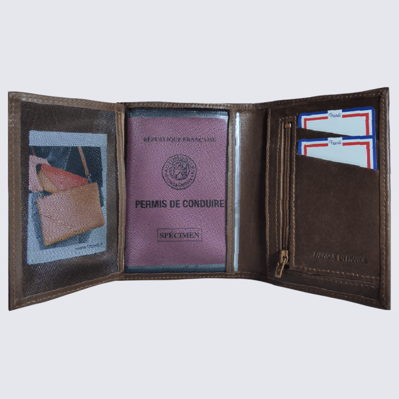 Portefeuille Frandi, portefeuille 2 volets homme en cuir cognac