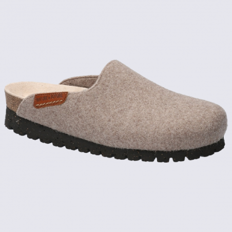 Mules Mobils, mules chaudes pour femme en feutre gris/taupe