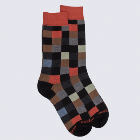 Chaussettes Doré Doré, chaussettes à motif échiquier homme noir/cognac