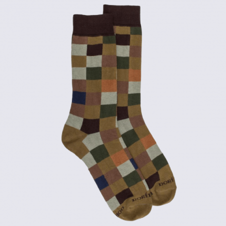 Chaussettes Doré Doré, chaussettes à motif échiquier homme pistache/chocolat