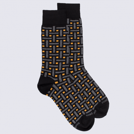 Chaussettes Doré Doré, chaussettes à motif carreaux et rectangles homme noir