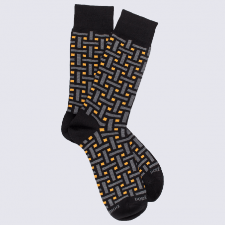 Chaussettes Doré Doré, chaussettes à motif carreaux et rectangles homme noir