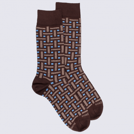 Chaussettes Doré Doré, chaussettes à motif carreaux et rectangles homme chocolat