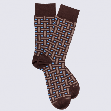 Chaussettes Doré Doré, chaussettes à motif carreaux et rectangles homme chocolat