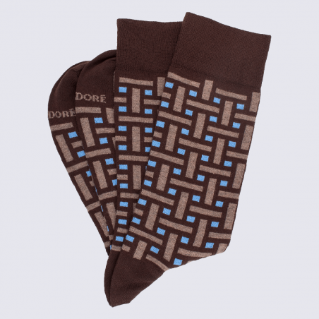 Chaussettes Doré Doré, chaussettes à motif carreaux et rectangles homme chocolat