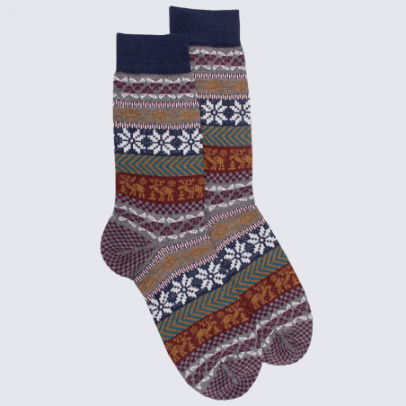 Chaussettes Doré Doré, chaussettes à motif hivernale en laine homme bleu marine/marron