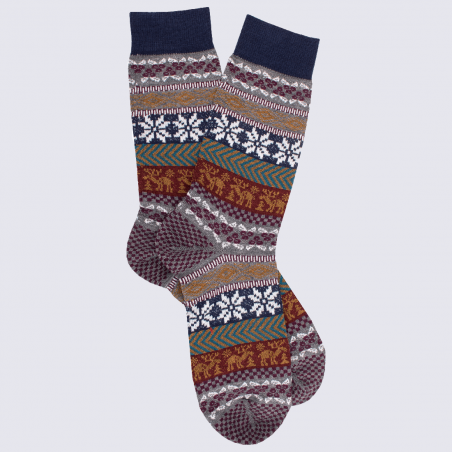 Chaussettes Doré Doré, chaussettes à motif hivernale en laine homme bleu marine/marron