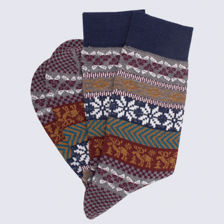 Chaussettes Doré Doré, chaussettes à motif hivernale en laine homme bleu marine/marron