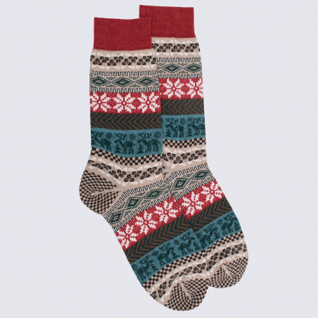 Chaussettes Doré Doré, chaussettes à motif hivernale en laine homme rouge et beige