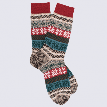 Chaussettes Doré Doré, chaussettes à motif hivernale en laine homme rouge et beige