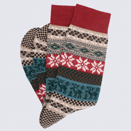 Chaussettes Doré Doré, chaussettes à motif hivernale en laine homme rouge et beige