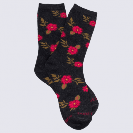 Chaussettes Doré Doré, chaussettes à motif fleurs en coton femme anthracite