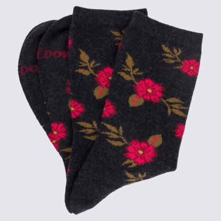 Chaussettes Doré Doré, chaussettes à motif fleurs en coton femme anthracite