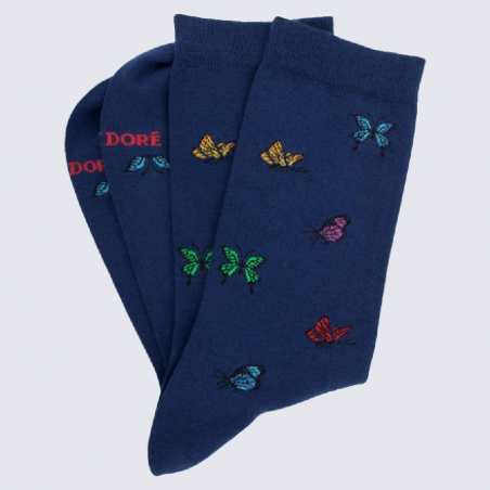 Chaussettes Doré Doré, chaussettes à motif papillons en coton femme bleu voilier
