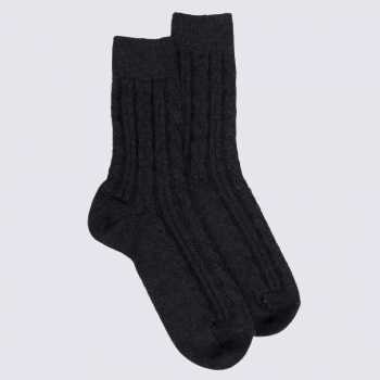 Chaussettes Doré Doré, chaussettes motif torsadé femme en laine anthracite