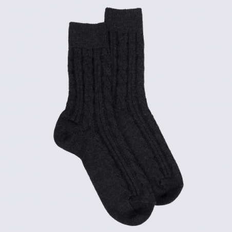 Chaussettes Doré Doré, chaussettes motif torsadé femme en laine anthracite