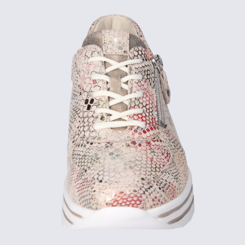Baskets Waldlaufer, baskets confortables zippées femme en cuir rose or clair