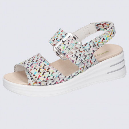 Sandales Waldlaufer, sandales compensées femme en cuir nubuck multicolore