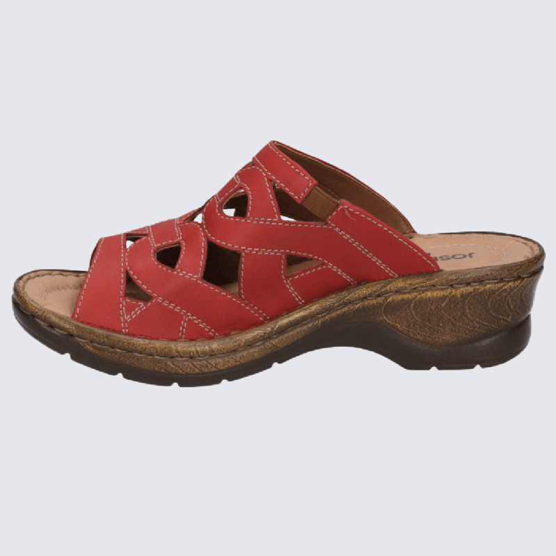 Mules Josef Seibel, mules à bouts ouverts ajourées femme en cuir rouge
