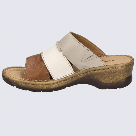 Mules Josef Seibel, mules à bouts ouverts femme en cuir cognac/beige