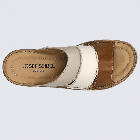 Mules Josef Seibel, mules à bouts ouverts femme en cuir cognac/beige