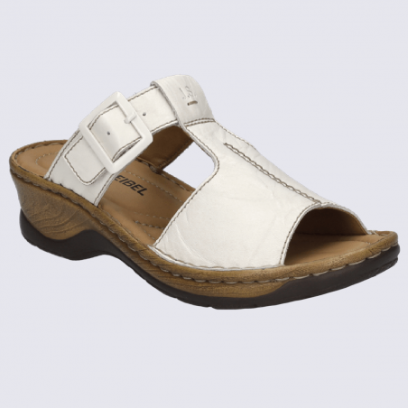 Mules Josef Seibel, mules à bouts ouverts et boucle velcro femme en cuir blanc