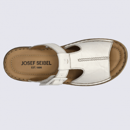 Mules Josef Seibel, mules à bouts ouverts et boucle velcro femme en cuir blanc