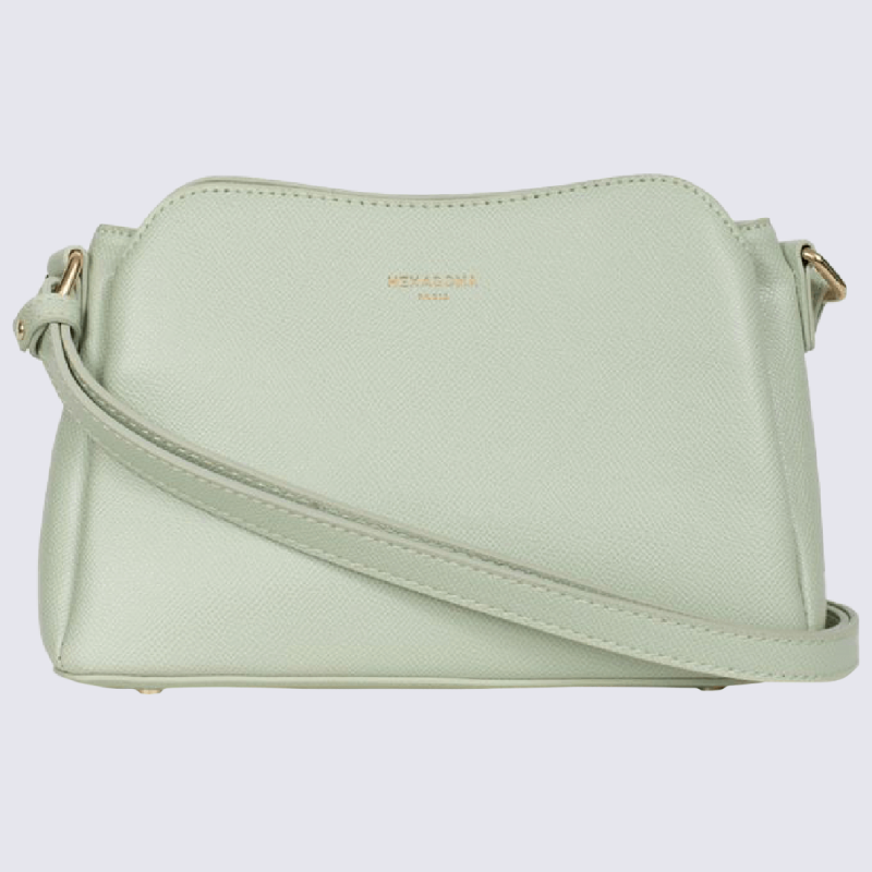 Sac à bandoulière Hexagona, sac à bandoulière femme imprimé grainé vert clair