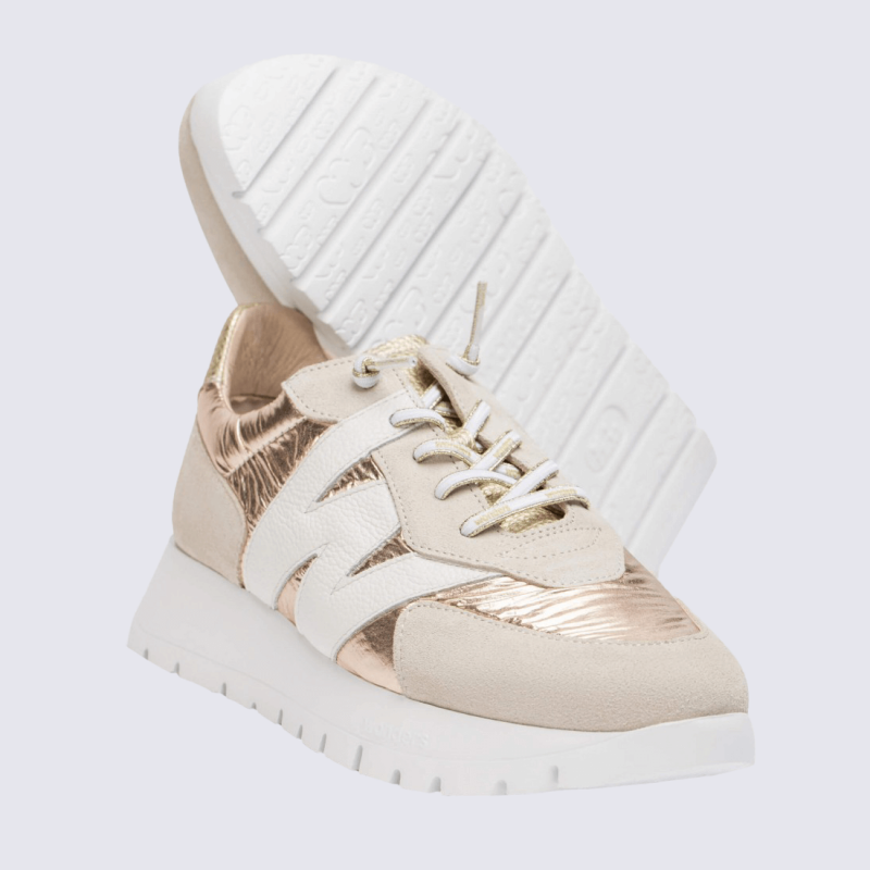 Sneakers Wonders, sneakers tendances Oslo femme en cuir et nylon beige/platine