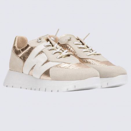 Sneakers Wonders, sneakers tendances Oslo femme en cuir et nylon beige/platine