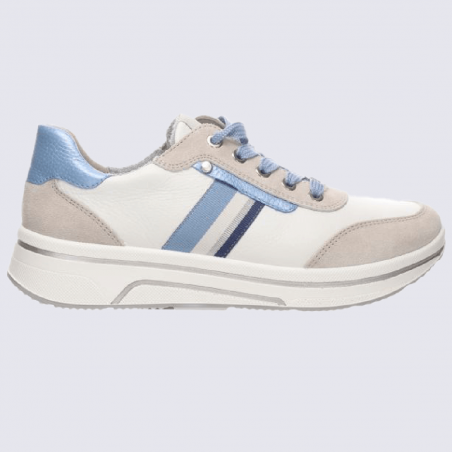 Baskets Ara, baskets Sapporo pour femme en cuir blanc et bleu