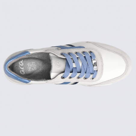 Baskets Ara, baskets Sapporo pour femme en cuir blanc et bleu